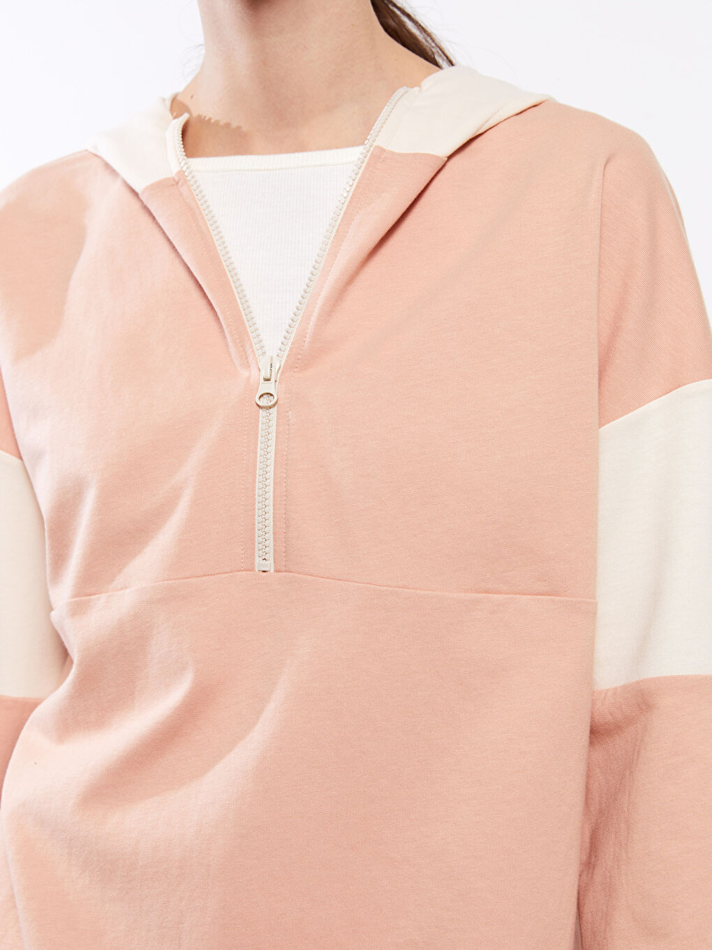 Hooded Color Block Long Sleeve Women's Sweatshirt Tunic-3