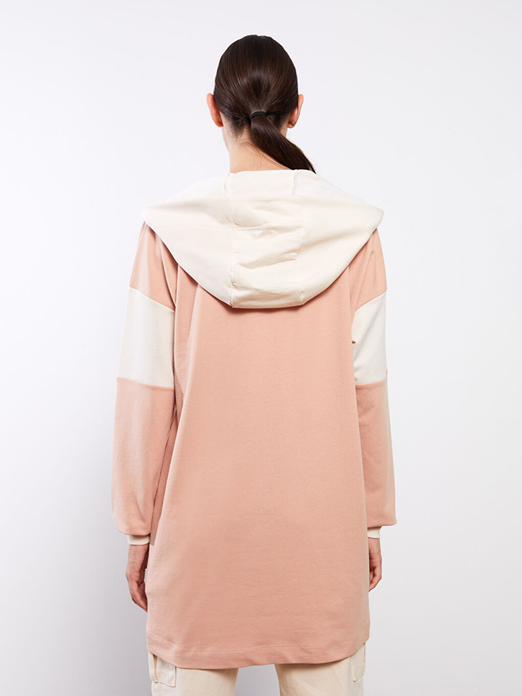 Hooded Color Block Long Sleeve Women's Sweatshirt Tunic-4