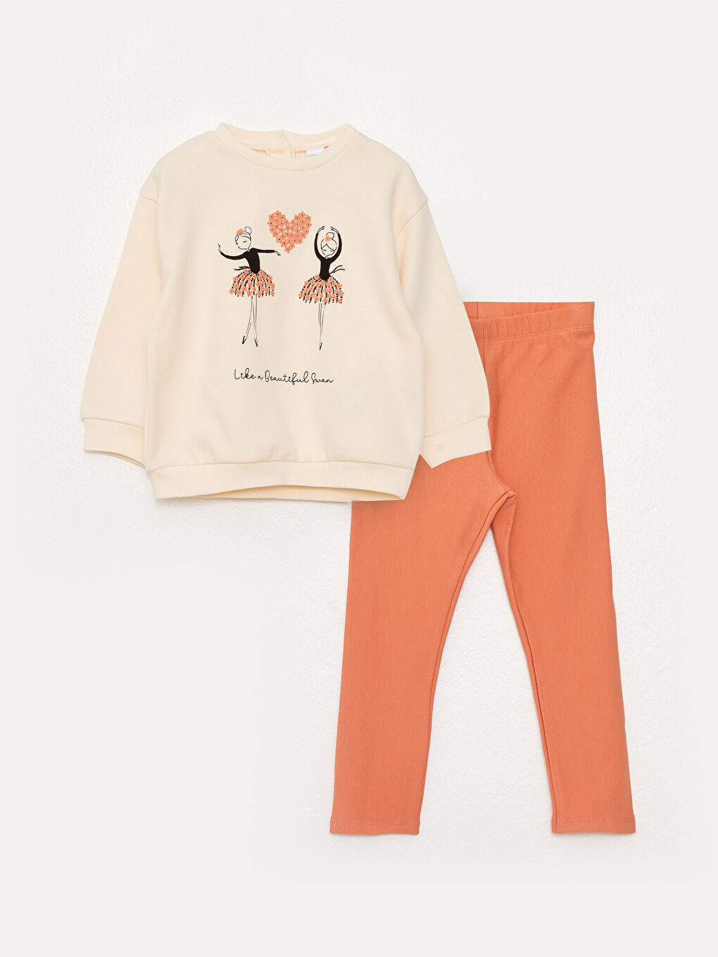 طقم بلوزة كم طويل بياقة دائرية مطبوعة للبنات الرضع مع بنطلون ضيق - مجموعة من قطعتين