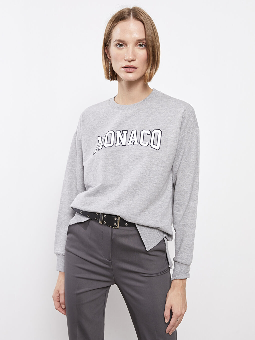 Crew Neck Printed Long Sleeve Women's Sweatshirt