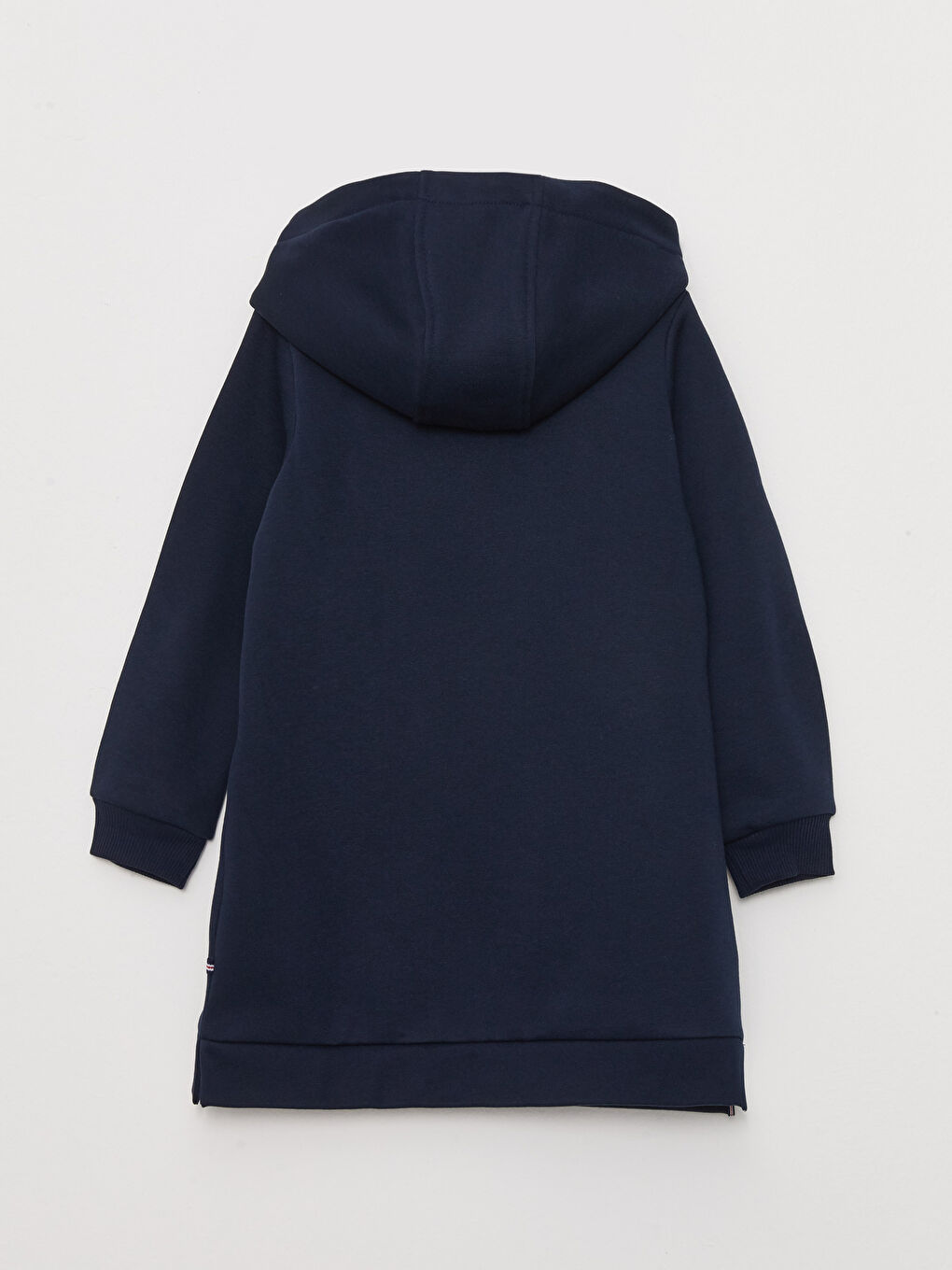 Lacivert Kapüşonlu Nakışlı Uzun Kollu Kız Çocuk Elbise-5