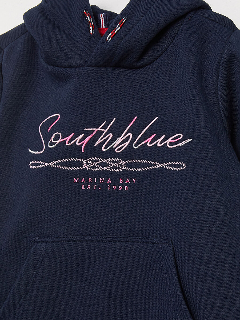 Lacivert Kapüşonlu Nakışlı Uzun Kollu Kız Çocuk Elbise-6