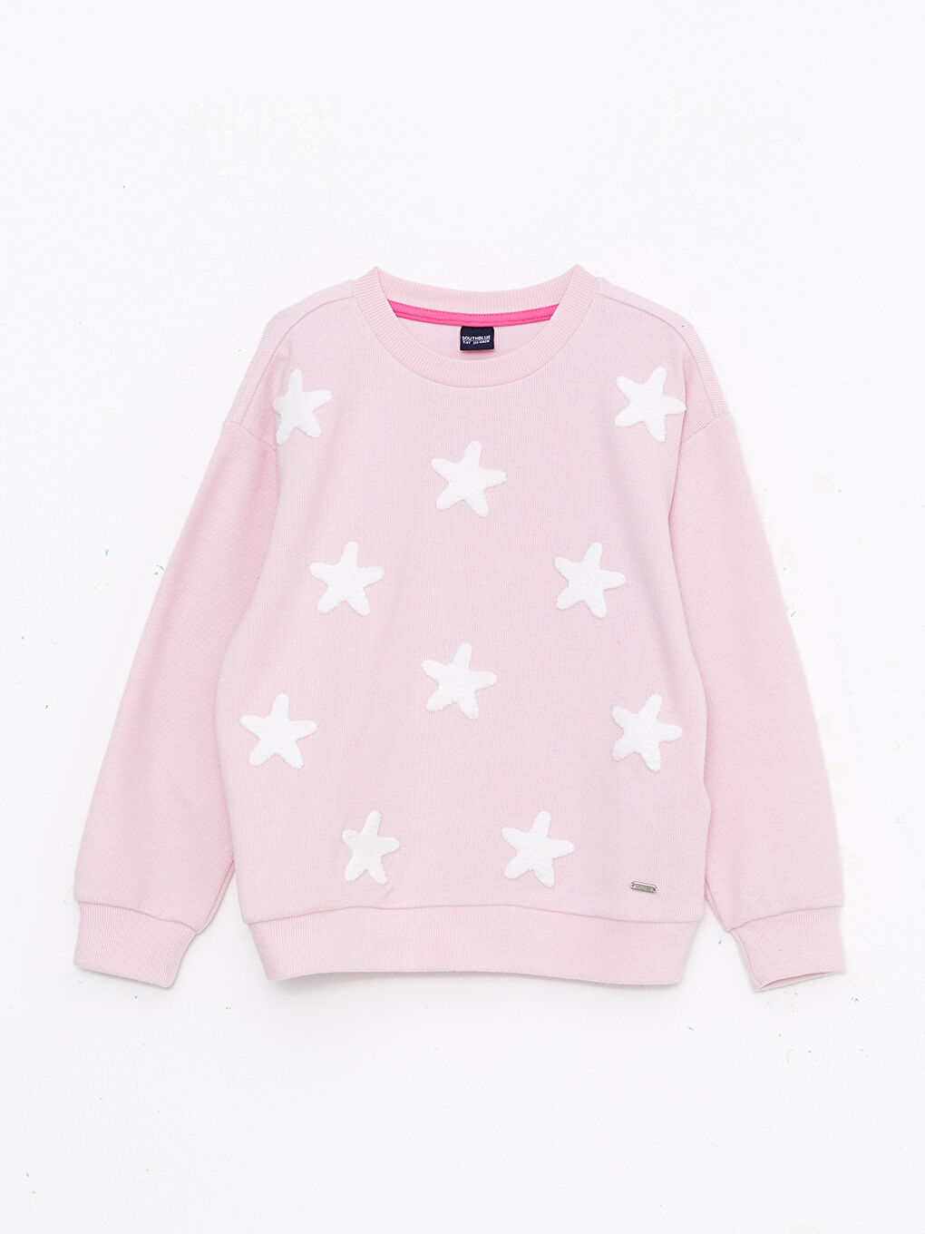 SOUTHBLUE Açık Pembe Bisiklet Yaka Nakışlı Uzun Kollu Kız Çocuk Sweatshirt