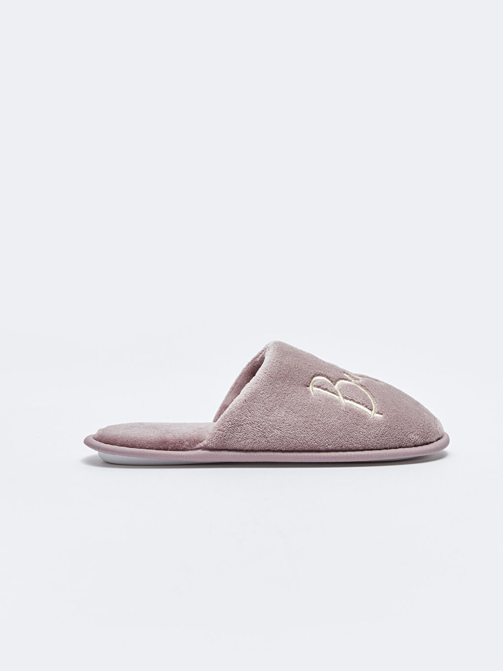 Lila Yazı Nakışlı Pelüş Kadın Ev Terliği-1