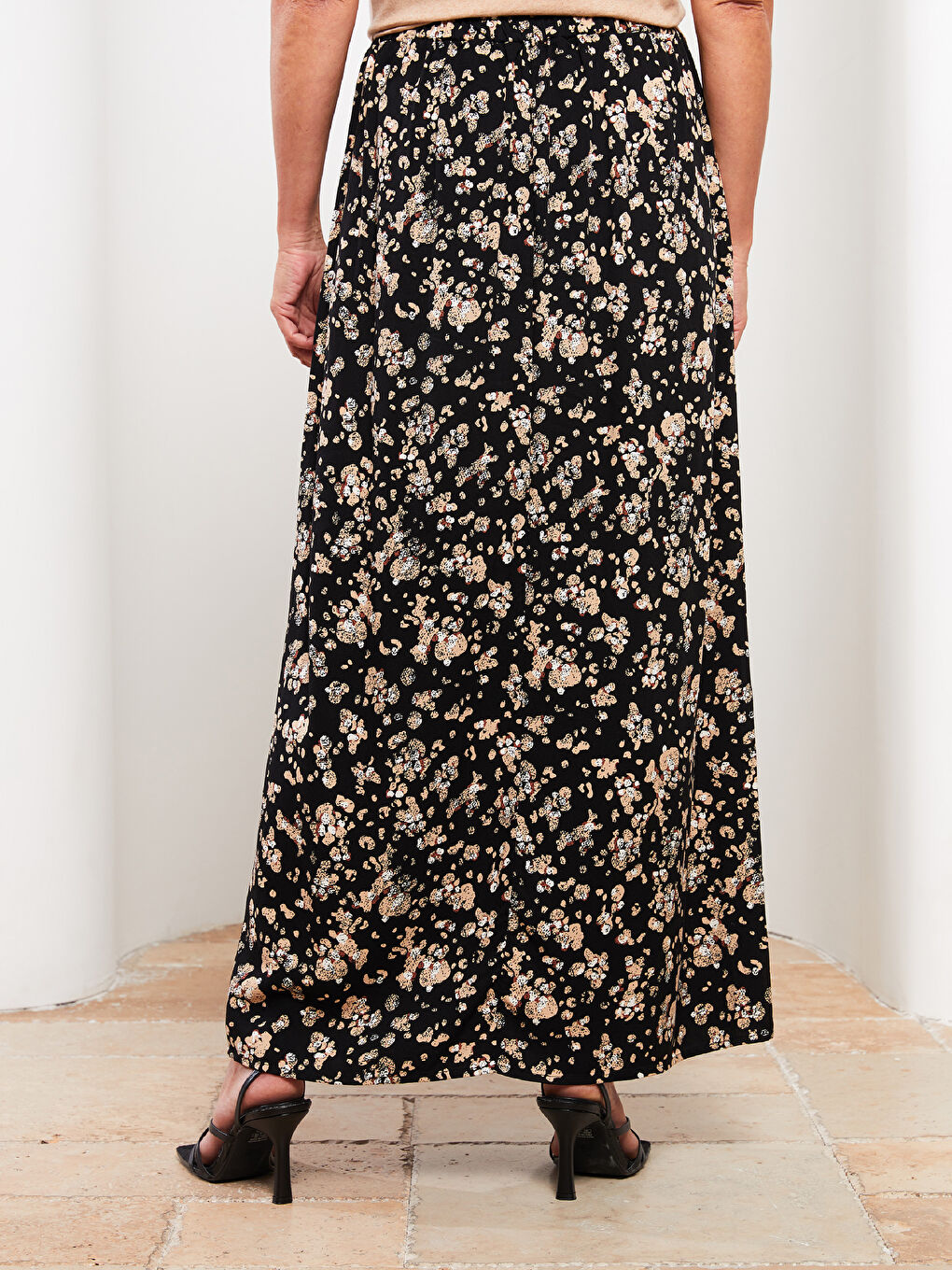 Elastic Waist Patterned A-Cut Viscose Women's Skirt-4