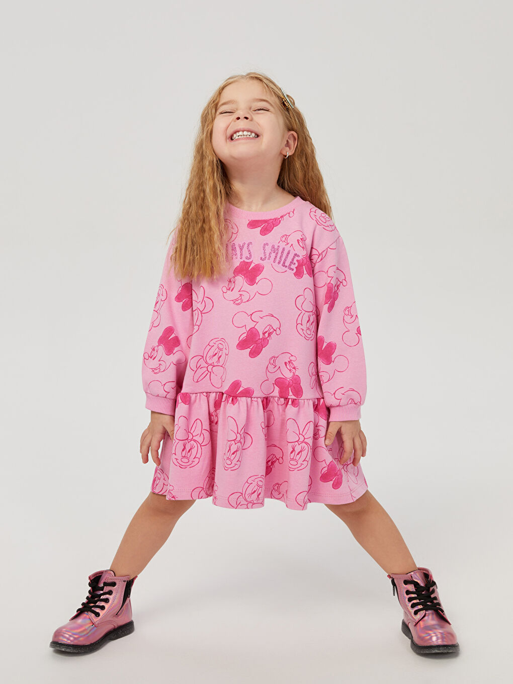 LCW baby Rundhalsausschnitt Langarm Minnie Mouse Bedrucktes Baby Mädchen Kleid -W2G169Z1-LT4