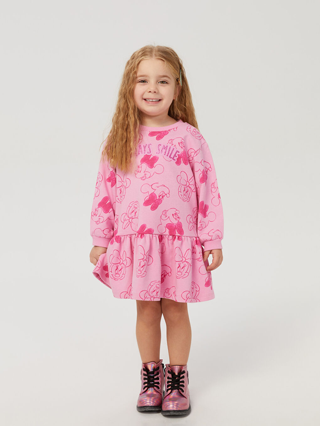 LCW baby Rundhalsausschnitt Langarm Minnie Mouse Bedrucktes Baby Mädchen Kleid -W2G169Z1-LT4