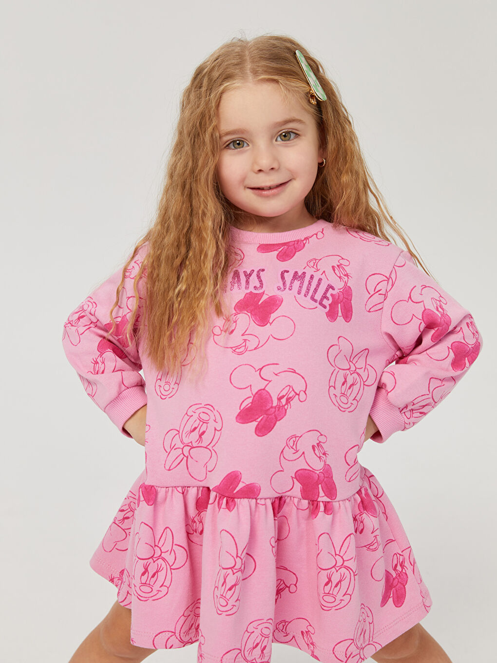 LCW baby Rundhalsausschnitt Langarm Minnie Mouse Bedrucktes Baby Mädchen Kleid -W2G169Z1-LT4