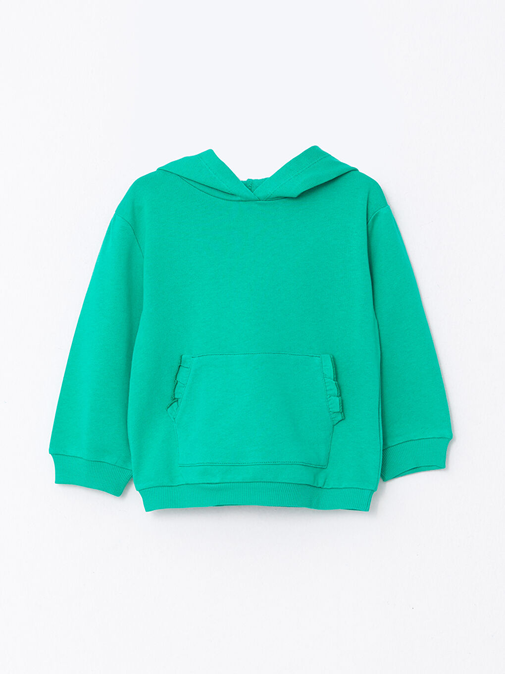 Yeşil Kapüşonlu Uzun Kollu Basic Kız Bebek Sweatshirt ve Pantolon 2'li Takım-1