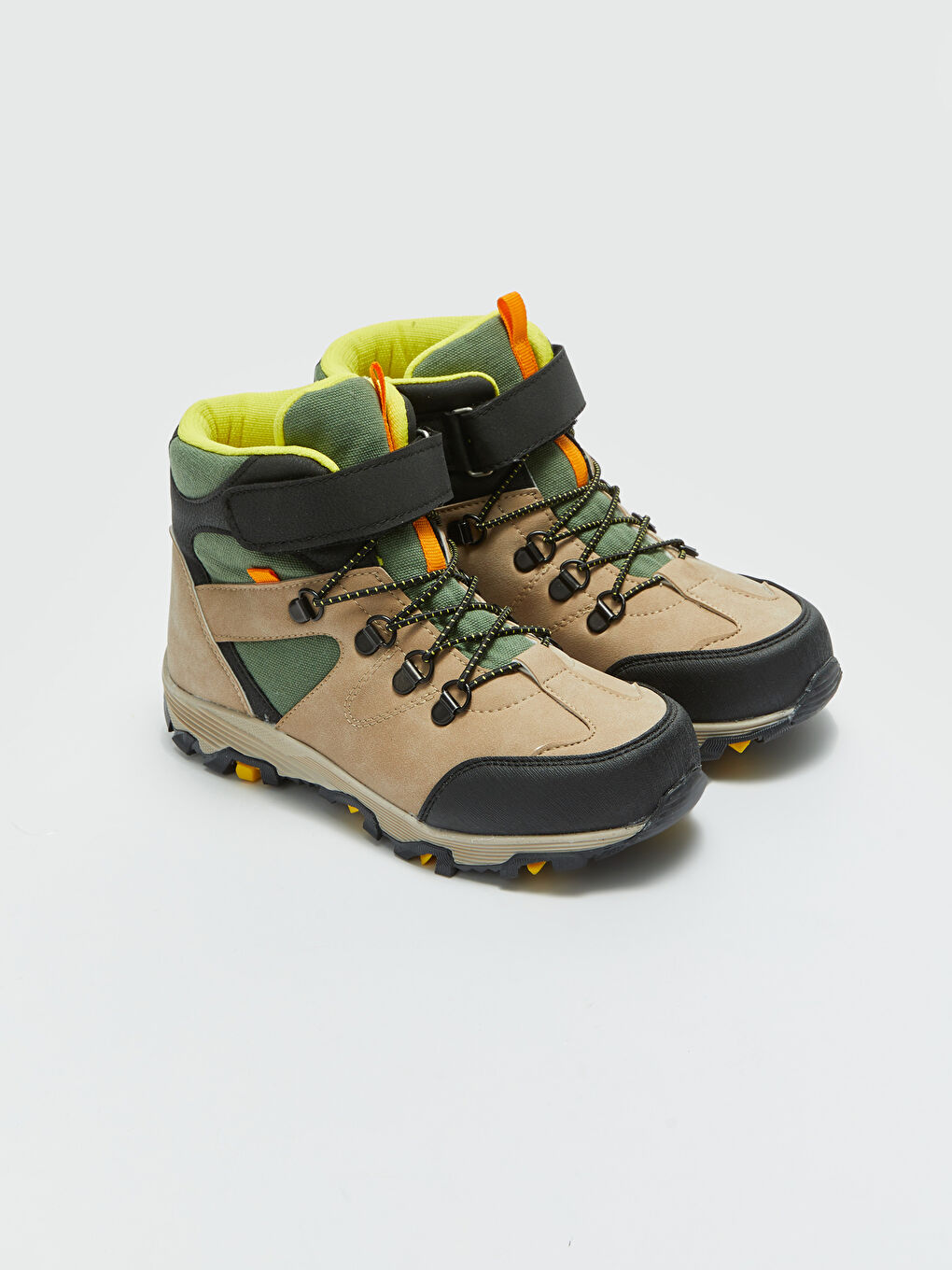 Bej Cırt Cırt ve Fermuarlı Renk Bloklu Erkek Çocuk Trekking Bot