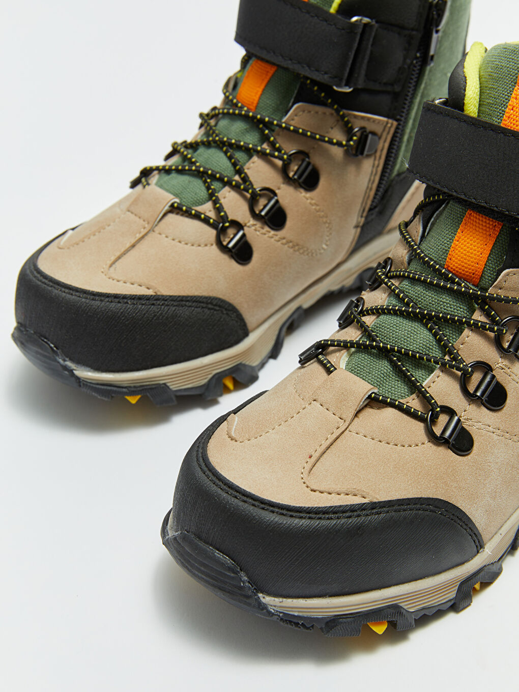 Bej Cırt Cırt ve Fermuarlı Renk Bloklu Erkek Çocuk Trekking Bot-2