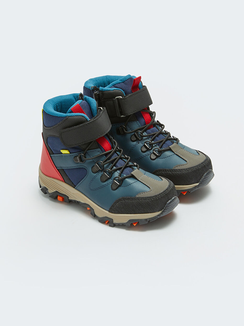Petrol Cırt Cırt ve Fermuarlı Renk Bloklu Erkek Çocuk Trekking Bot
