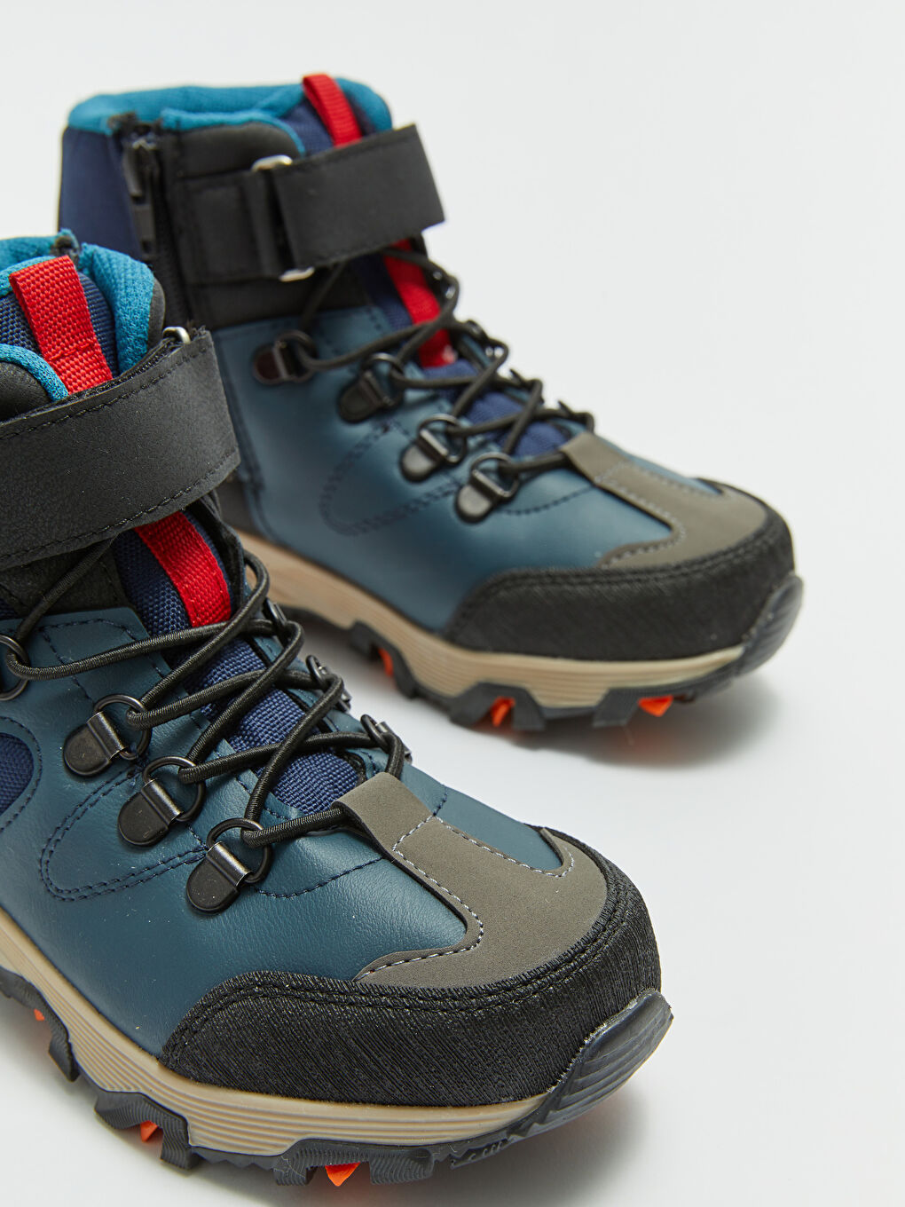 Petrol Cırt Cırt ve Fermuarlı Renk Bloklu Erkek Çocuk Trekking Bot-2