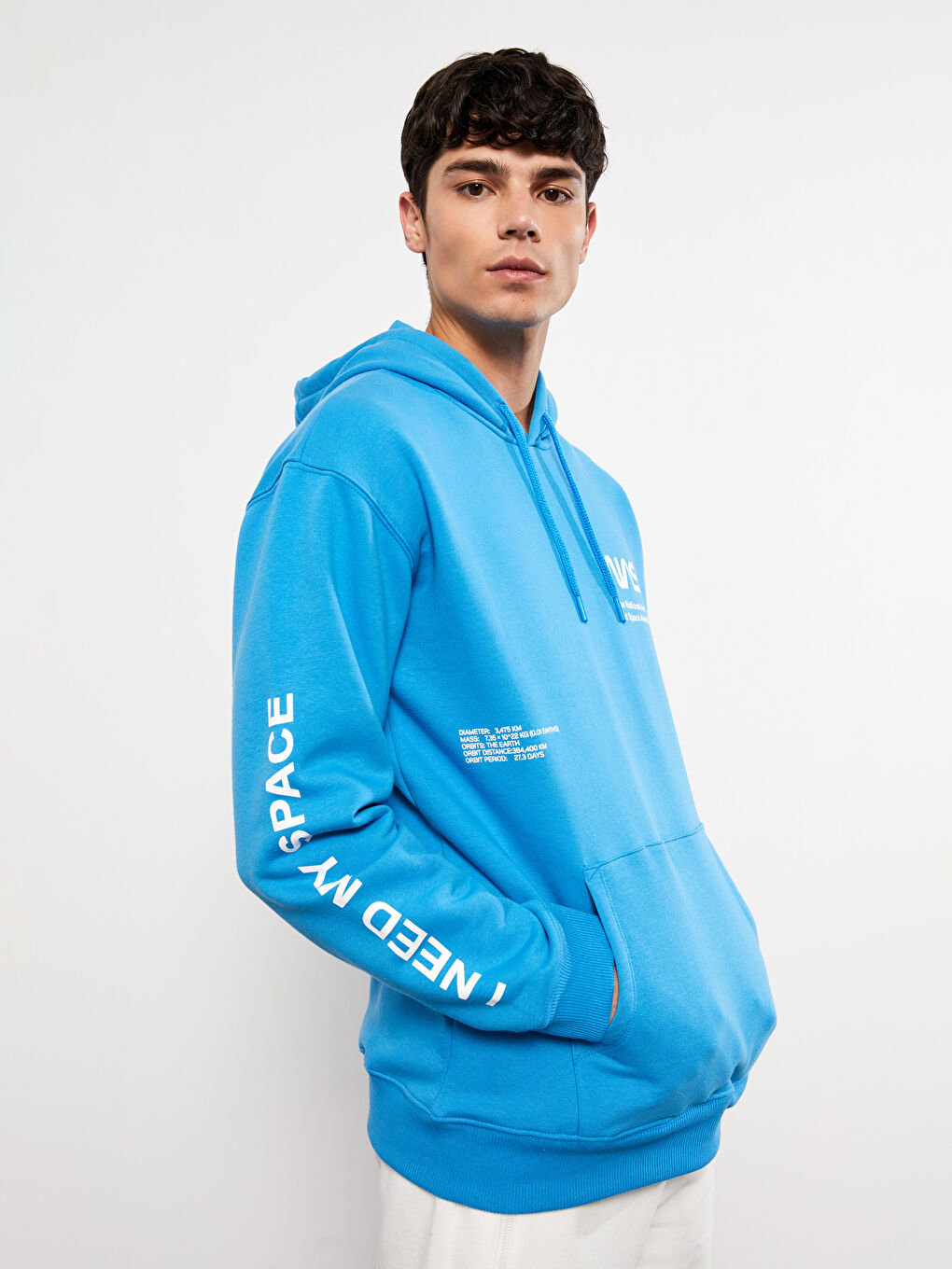 LCW Casual Koyu Mavi Uzun Kollu Nasa Baskılı Erkek Hoodie - 2