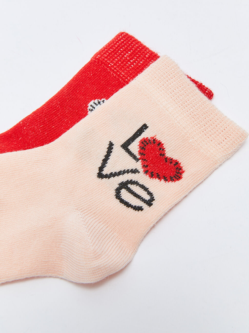 Kırmızı Desenli Kız Bebek Soket Çorap 2'li-2