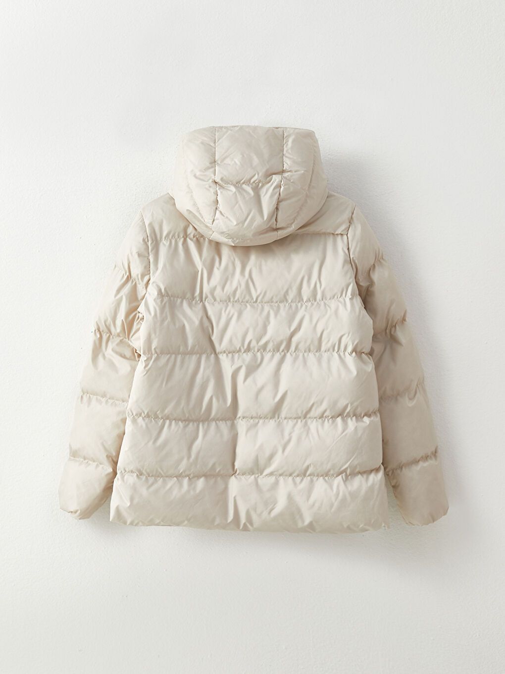 Bej Kadın Kapüşonlu Düz Şişme Mont-6