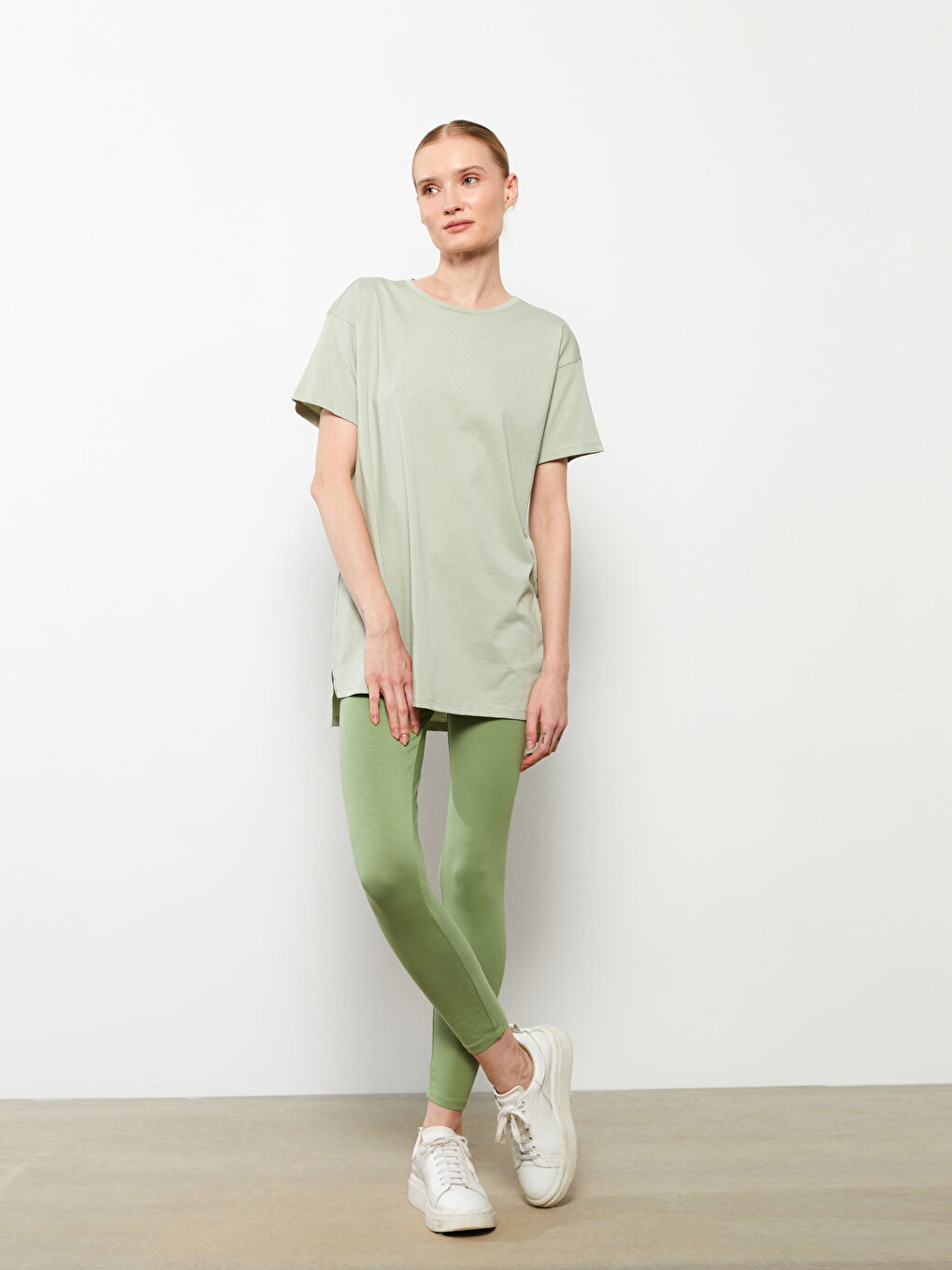 Yeşil Kadın Beli Lastikli Düz Eşofman Altı