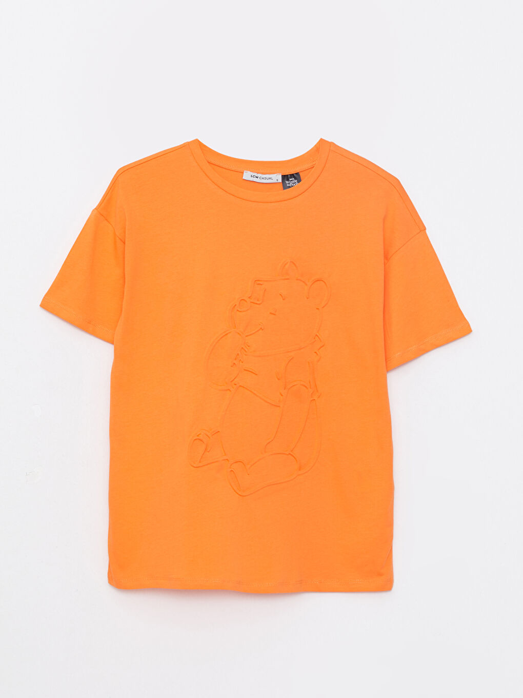 Turuncu Bisiklet Yaka Winnie the Pooh Baskılı Kısa Kollu Pamuklu Kadın Tişört-5
