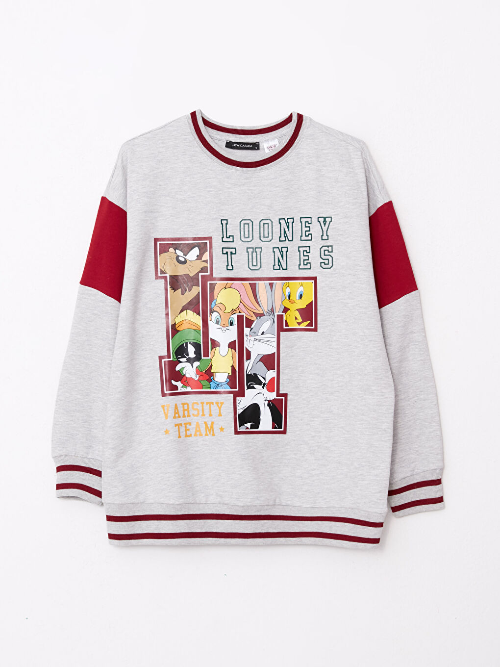 LCW Vision Gri Melanj  Bisiklet Yaka Bugs Bunny Baskılı Uzun Kollu Kadın Sweatshirt - 5