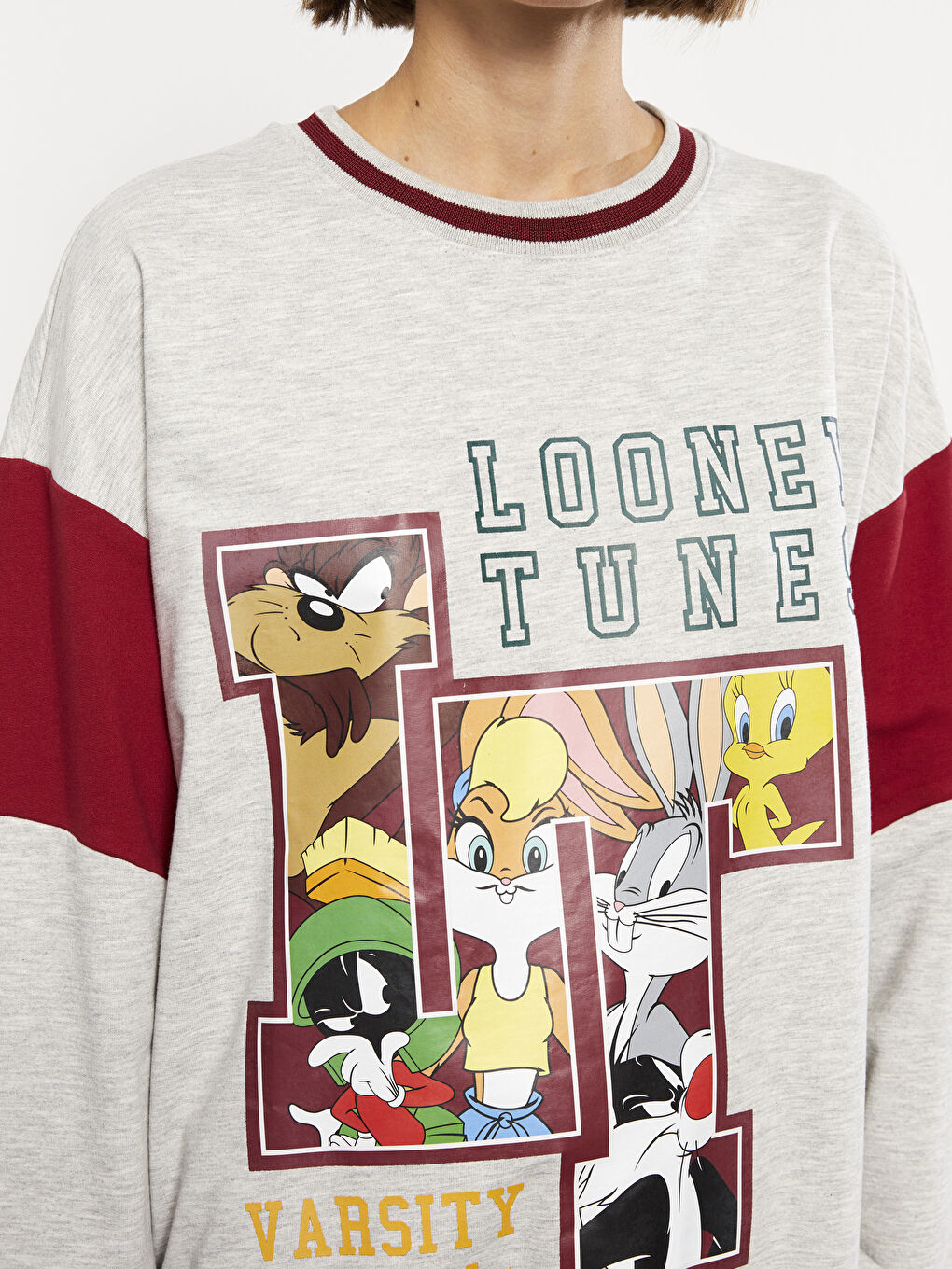 LCW Vision Gri Melanj  Bisiklet Yaka Bugs Bunny Baskılı Uzun Kollu Kadın Sweatshirt - 3