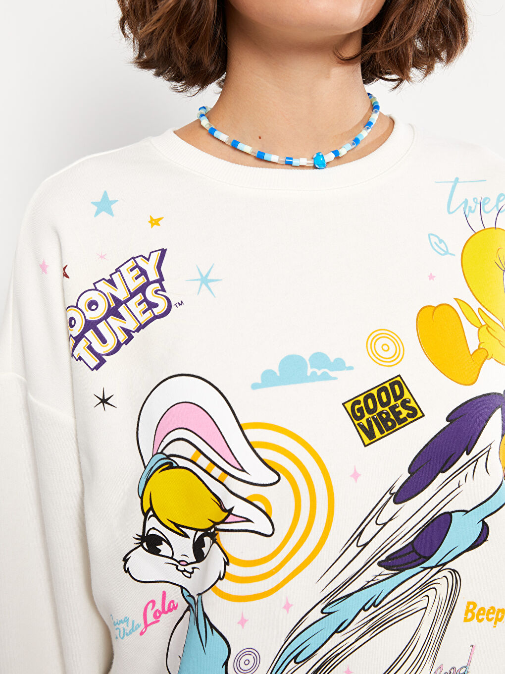 Свитшот с круглым вырезом, с принтом Багз Банни, с длинным рукавом для женщин-3