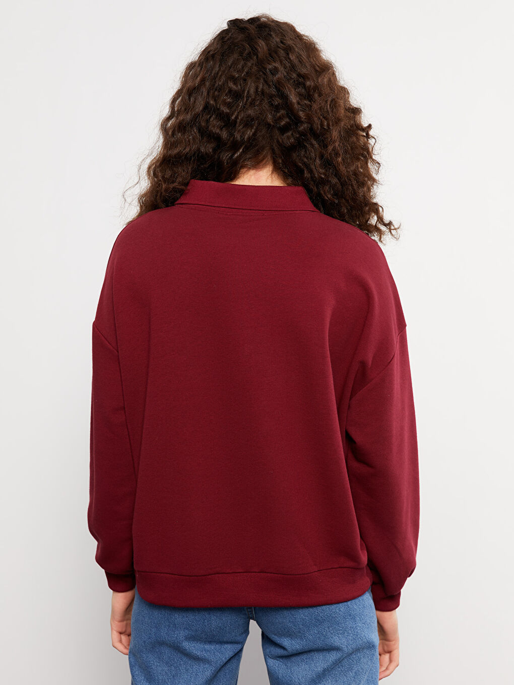 LCW Vision Bordo Polo Yaka Baskılı Uzun Kollu Oversize Kadın Sweatshirt - 5