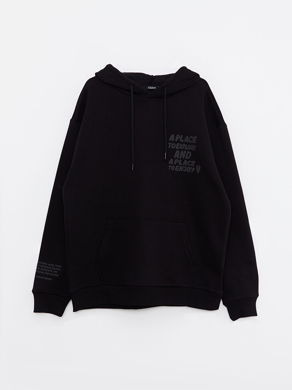 XSIDE Yeni Siyah Oversize Uzun Kollu Baskılı Erkek Hoodie - 5