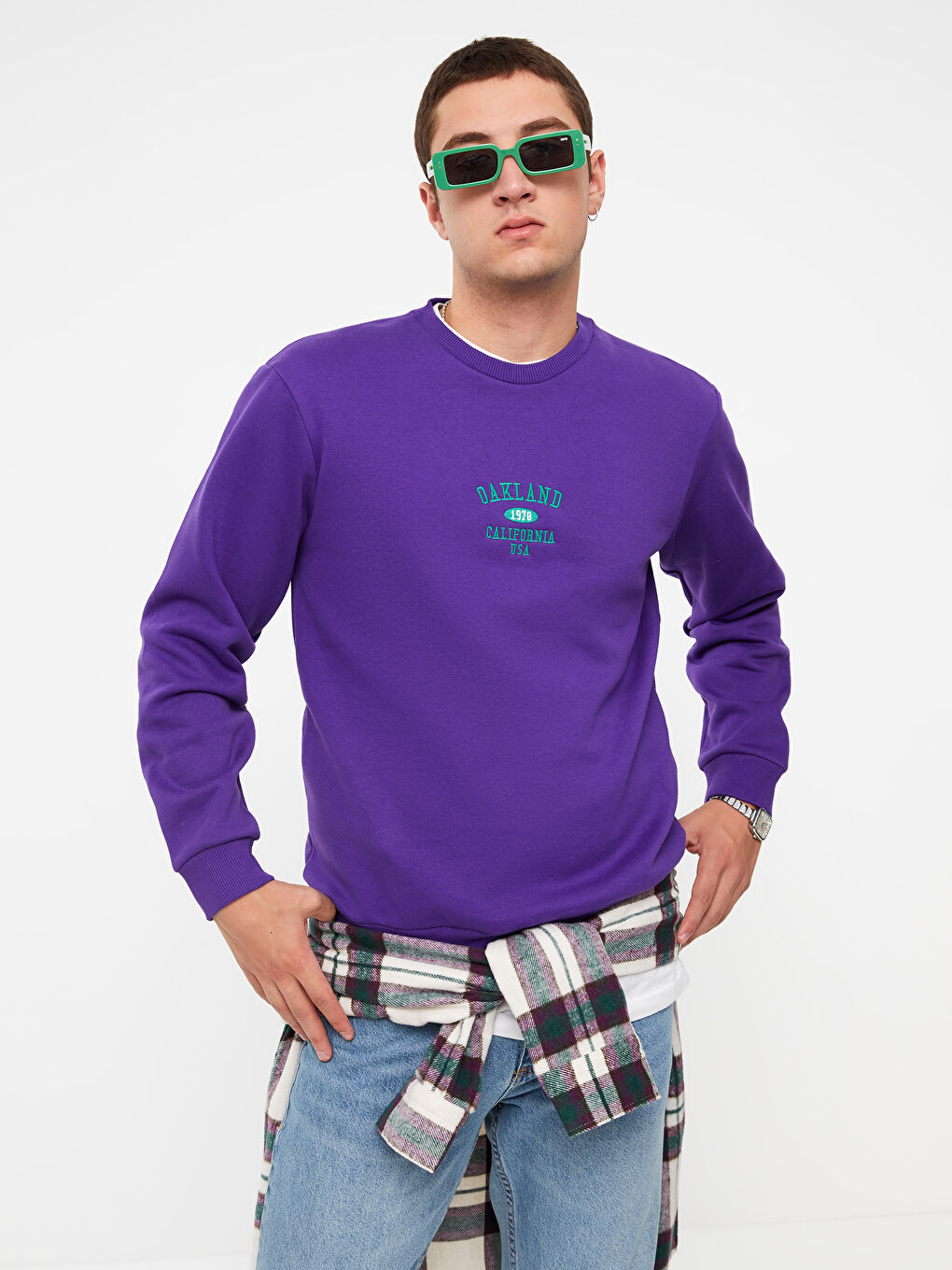 Mor Bisiklet Yaka Uzun Kollu Erkek Kalın Sweatshirt-1