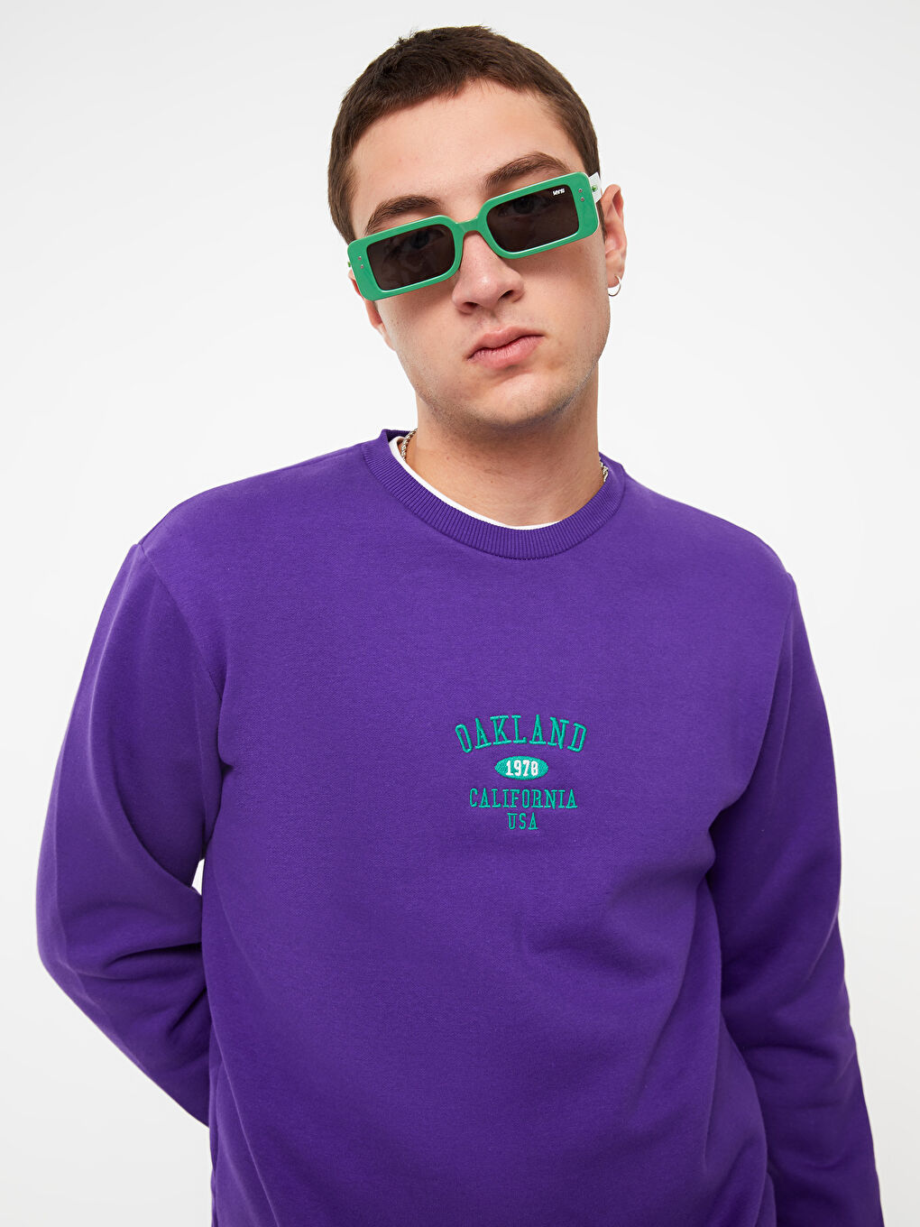 Mor Bisiklet Yaka Uzun Kollu Erkek Kalın Sweatshirt-2