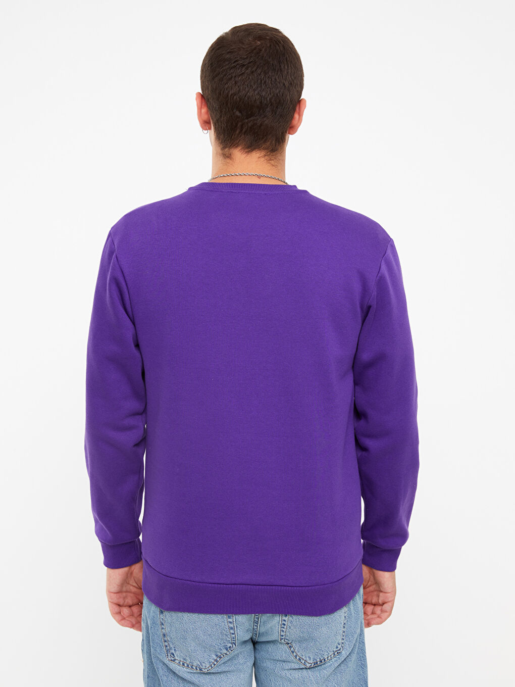 Mor Bisiklet Yaka Uzun Kollu Erkek Kalın Sweatshirt-4