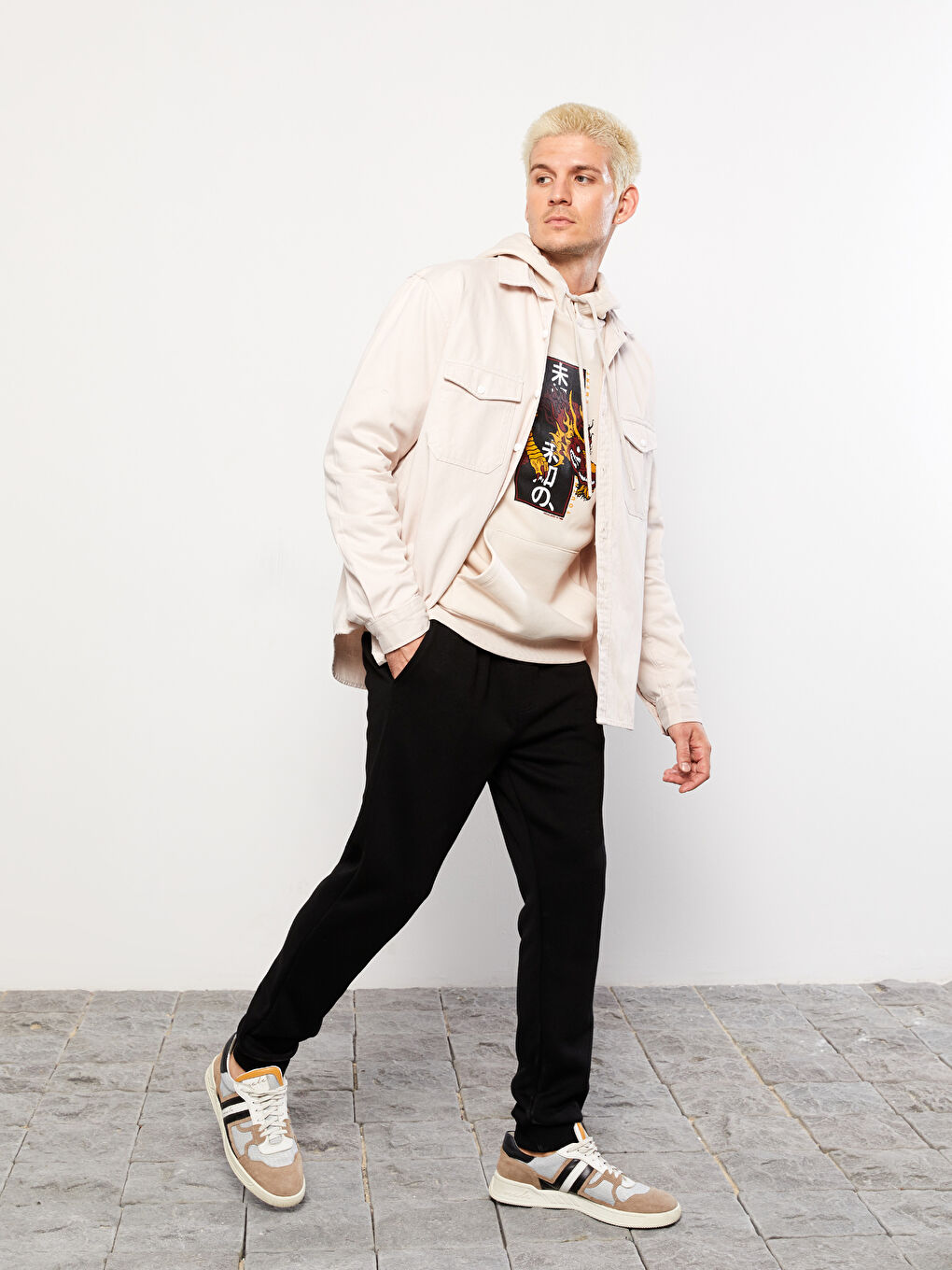 Siyah Standart Kalıp Erkek Kalın Eşofman Altı-2