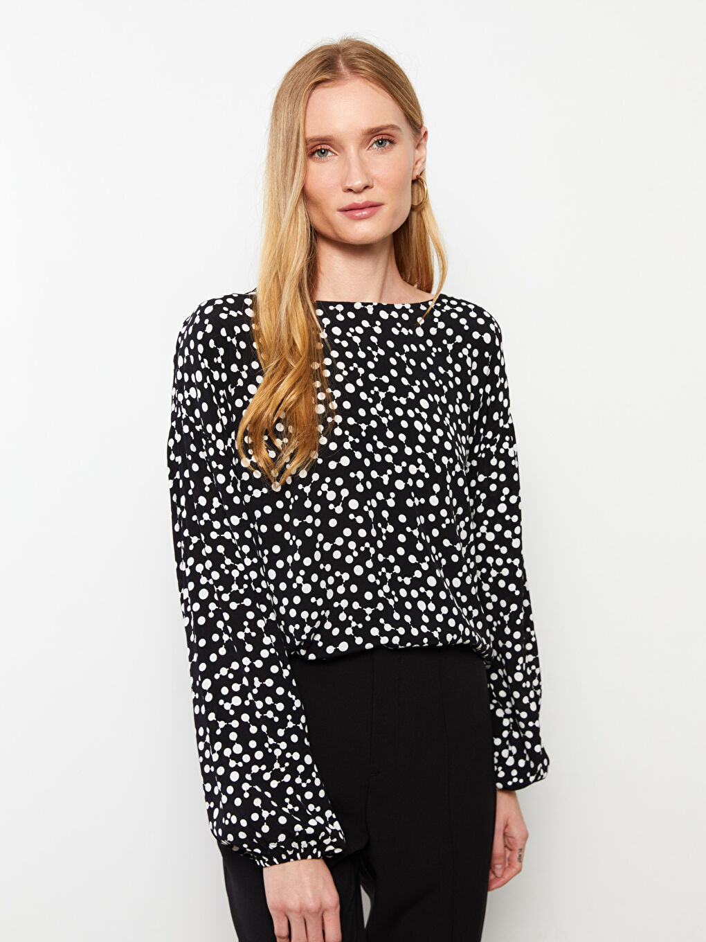 Blouse Pour Femmes À Manches Longues En Viscose Imprimée À Col Rond-2