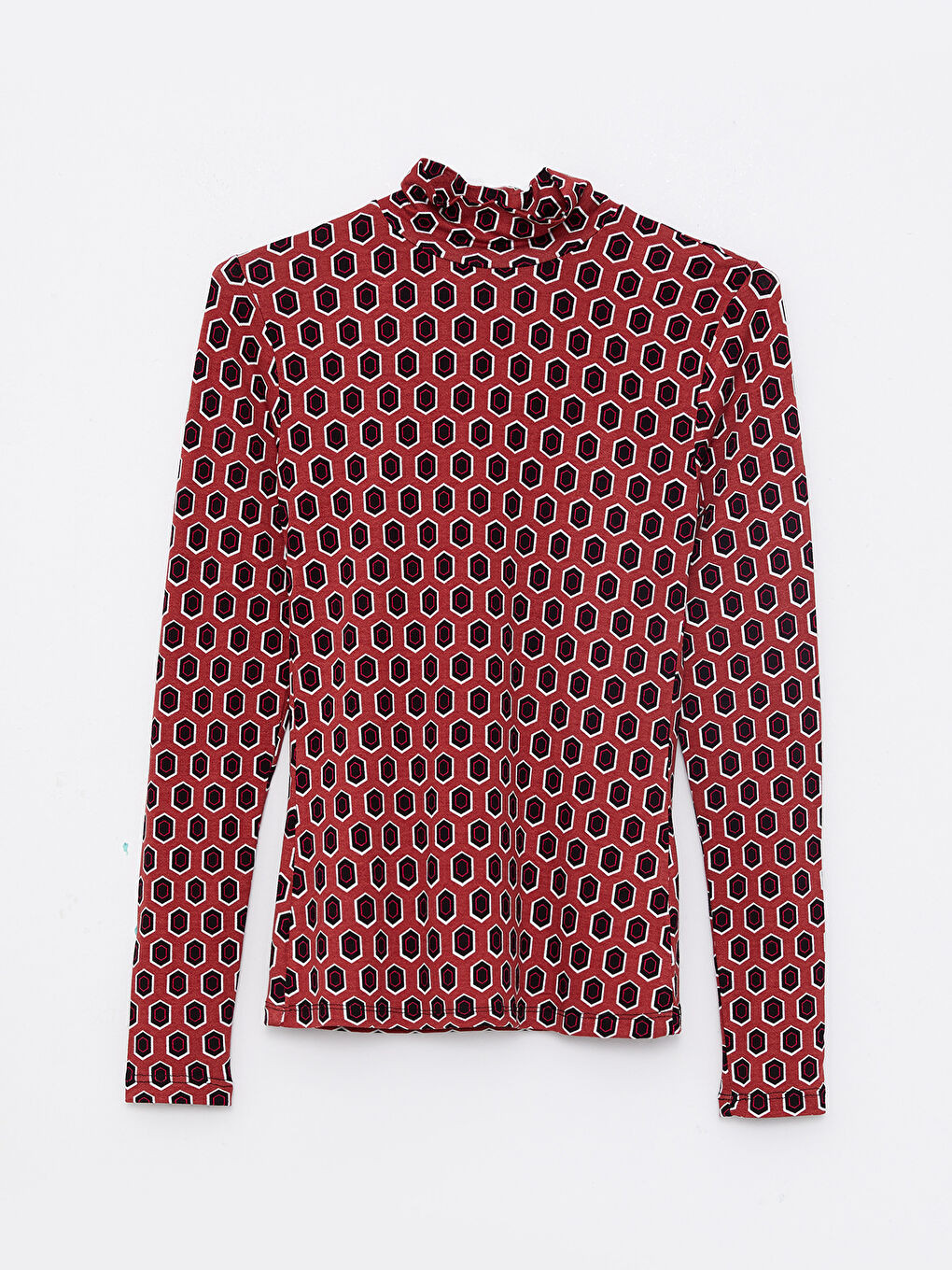 Turtle Neck Patterned Long Sleeve Women's T-shirt-5