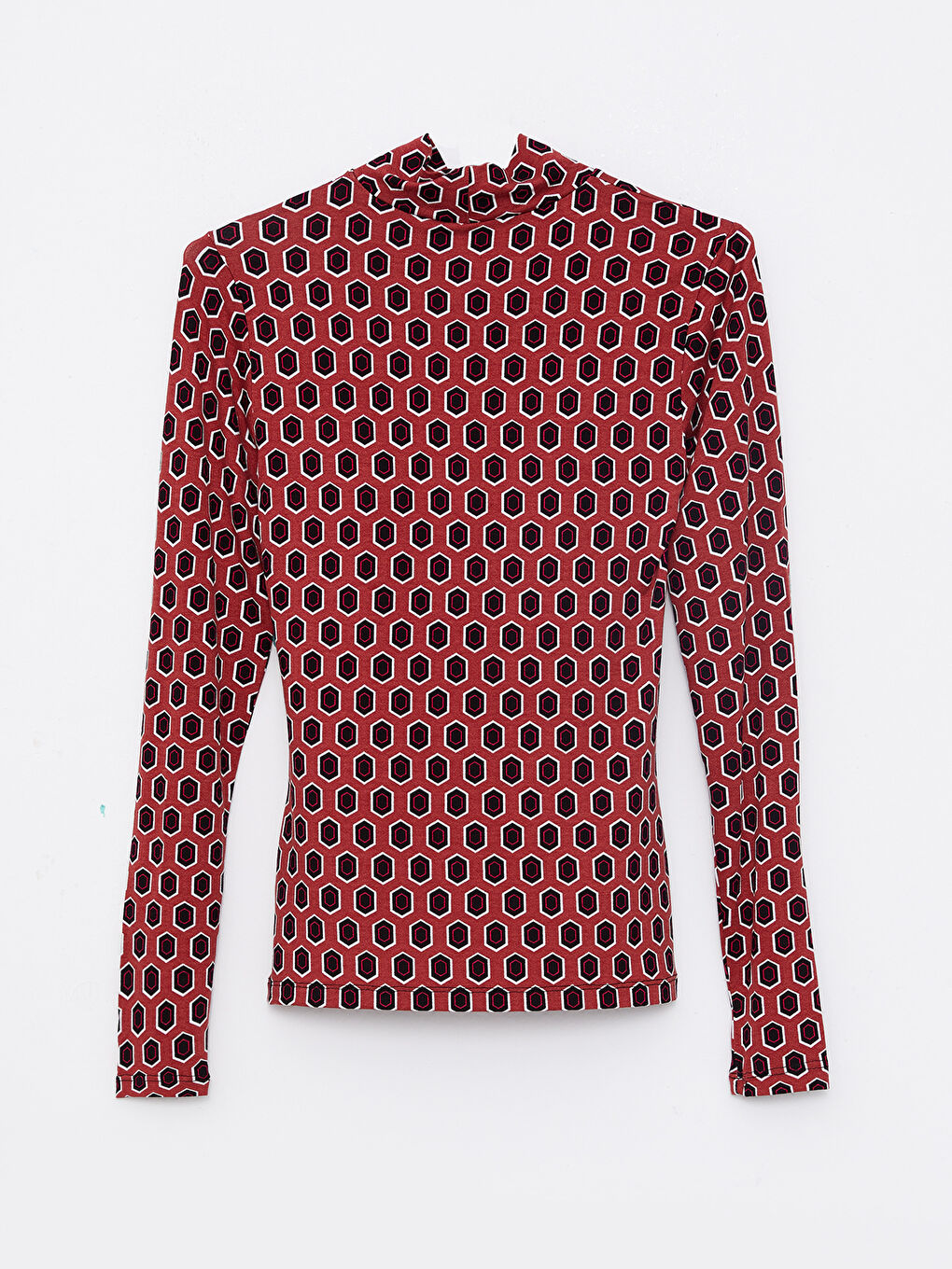 Turtle Neck Patterned Long Sleeve Women's T-shirt-6