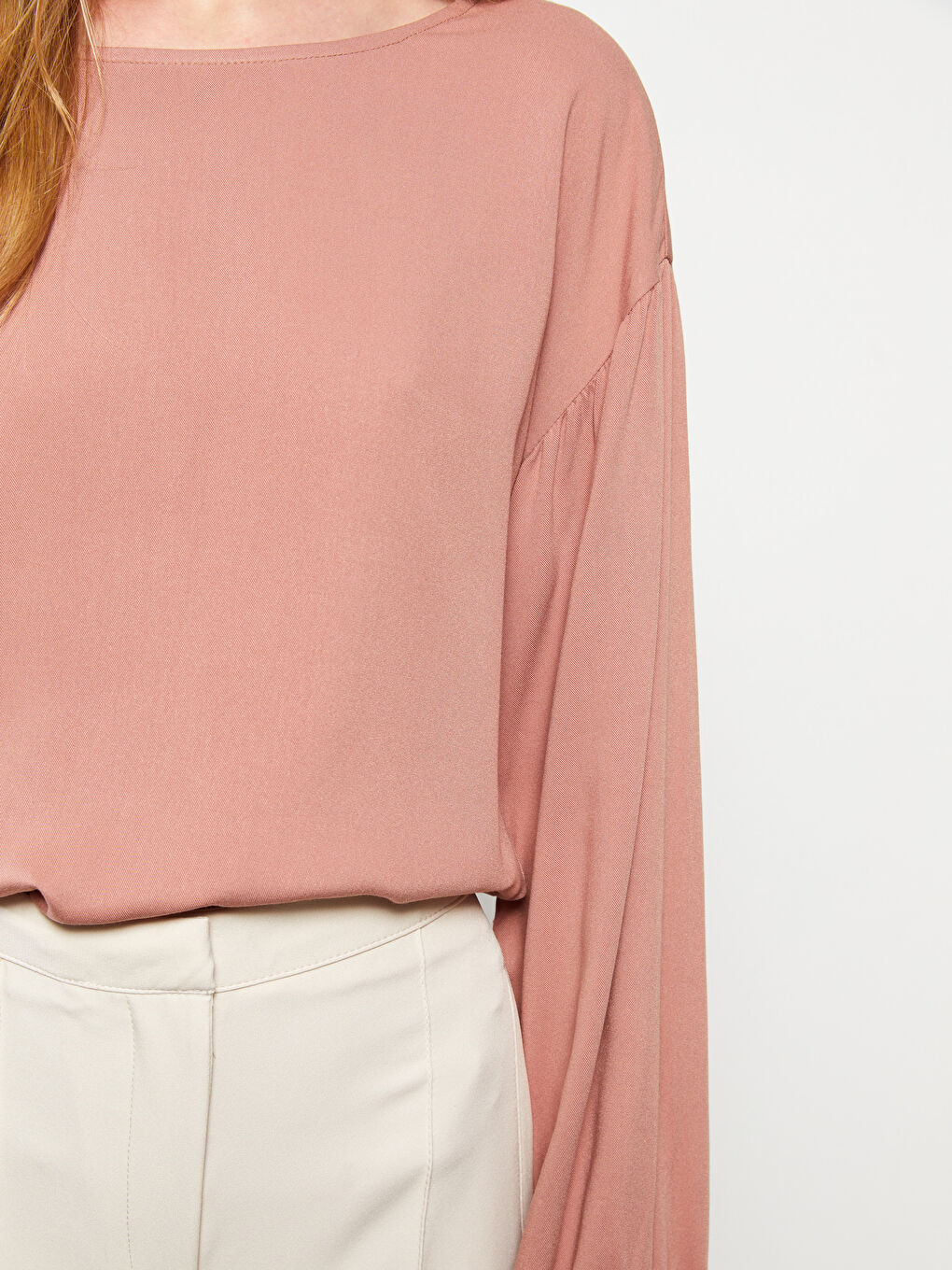 Crew Neck Straight Long Sleeve Viscose Women's Blouse-3