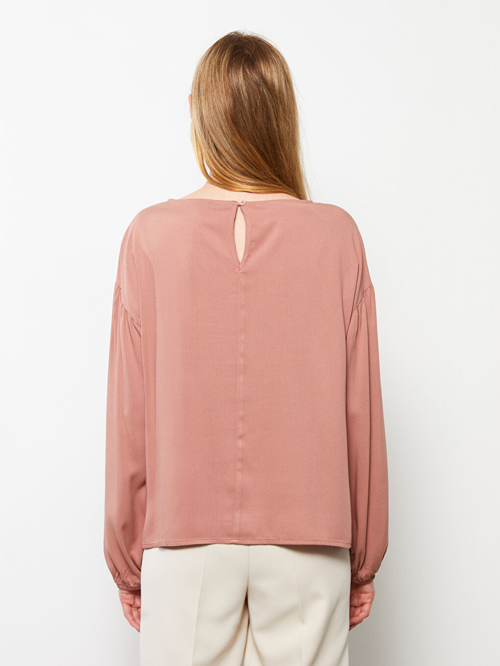 Crew Neck Straight Long Sleeve Viscose Women's Blouse-4