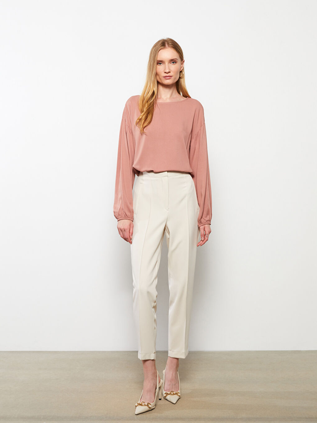 Crew Neck Straight Long Sleeve Viscose Women's Blouse-2