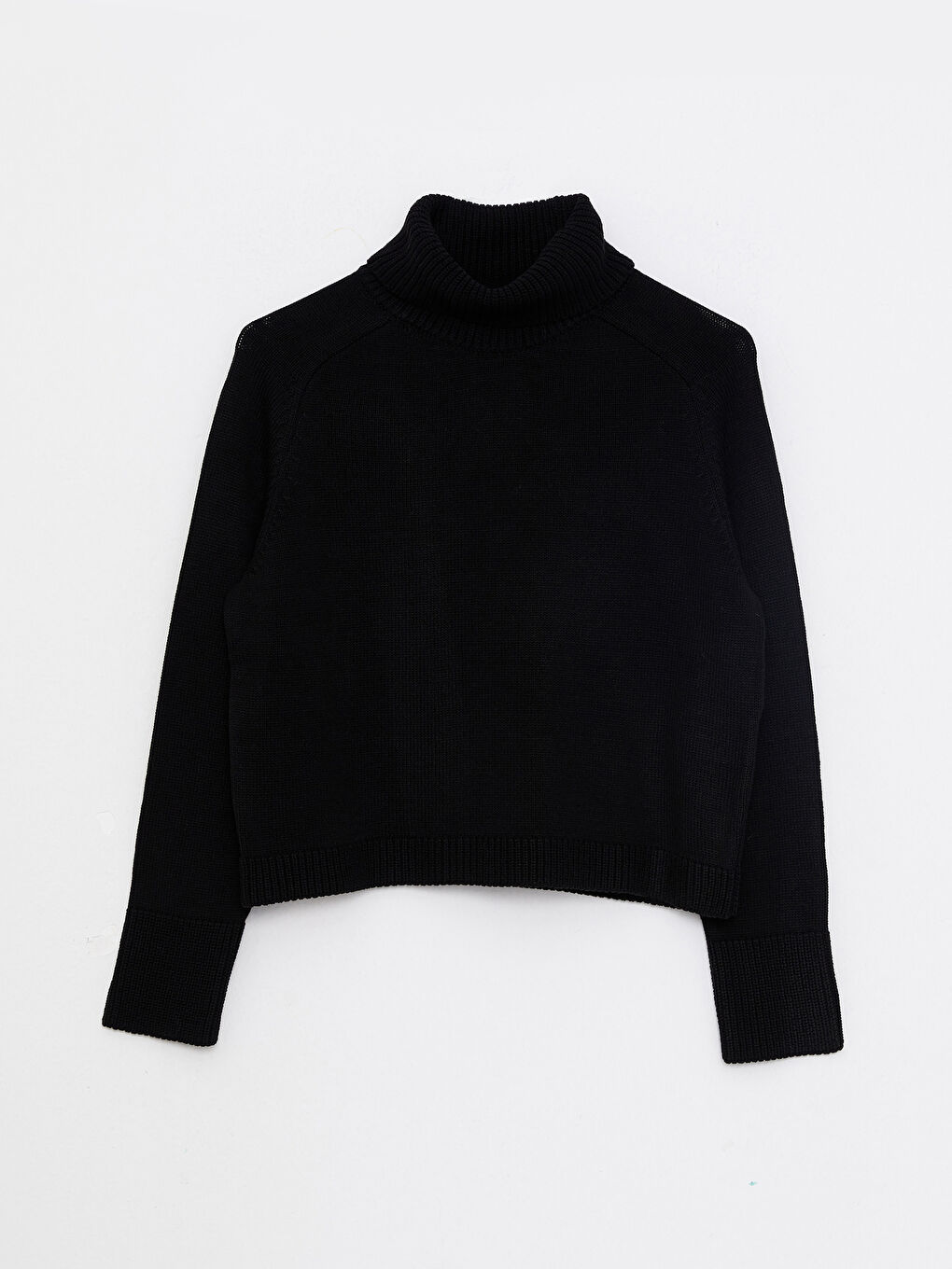 Siyah Balıkçı Yaka Düz Uzun Kollu Kadın Triko Kazak-5