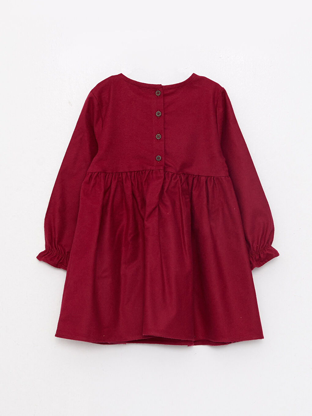 Bordo Bisiklet Yaka Uzun Kollu Nakışlı Kız Bebek Elbise-1