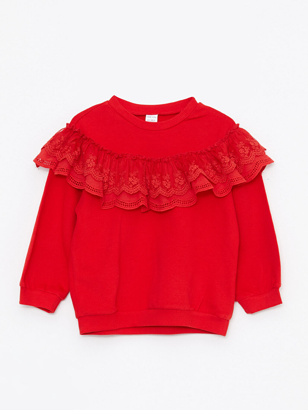 Kırmızı Bisiklet Yaka Uzun Kollu Basic Kız Bebek Sweatshirt