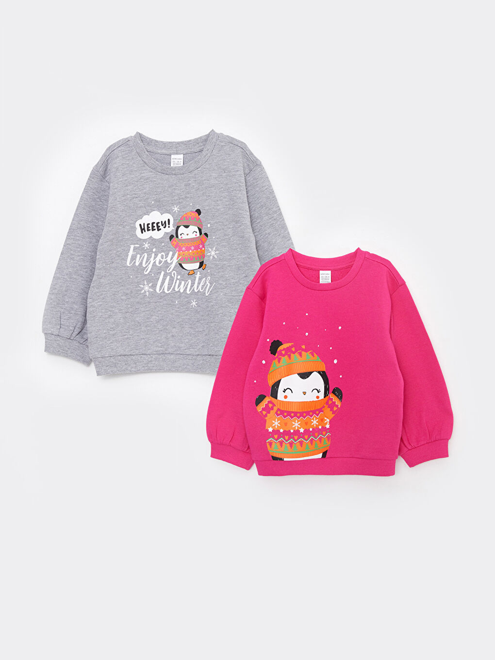 LCW baby Fuşya Bisiklet Yaka Uzun Kollu Baskılı Kız Bebek Sweatshirt 2'li