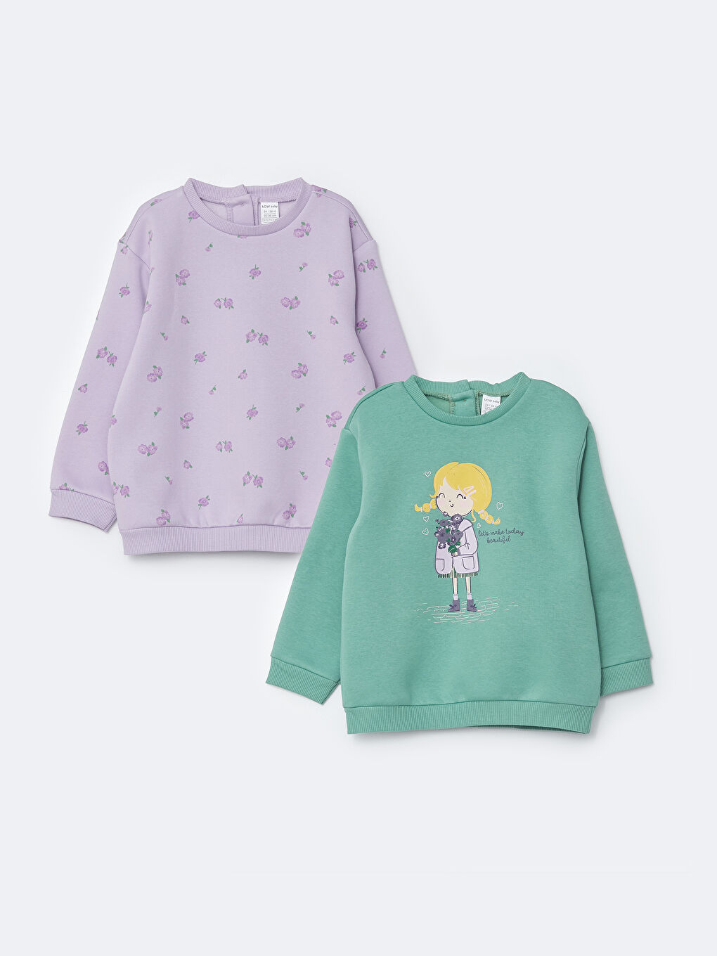 LCW baby Crew Neck Long Sleeve Printed Baby Girl Sweatshirt 2 Pieces -W2G368Z1-GLR