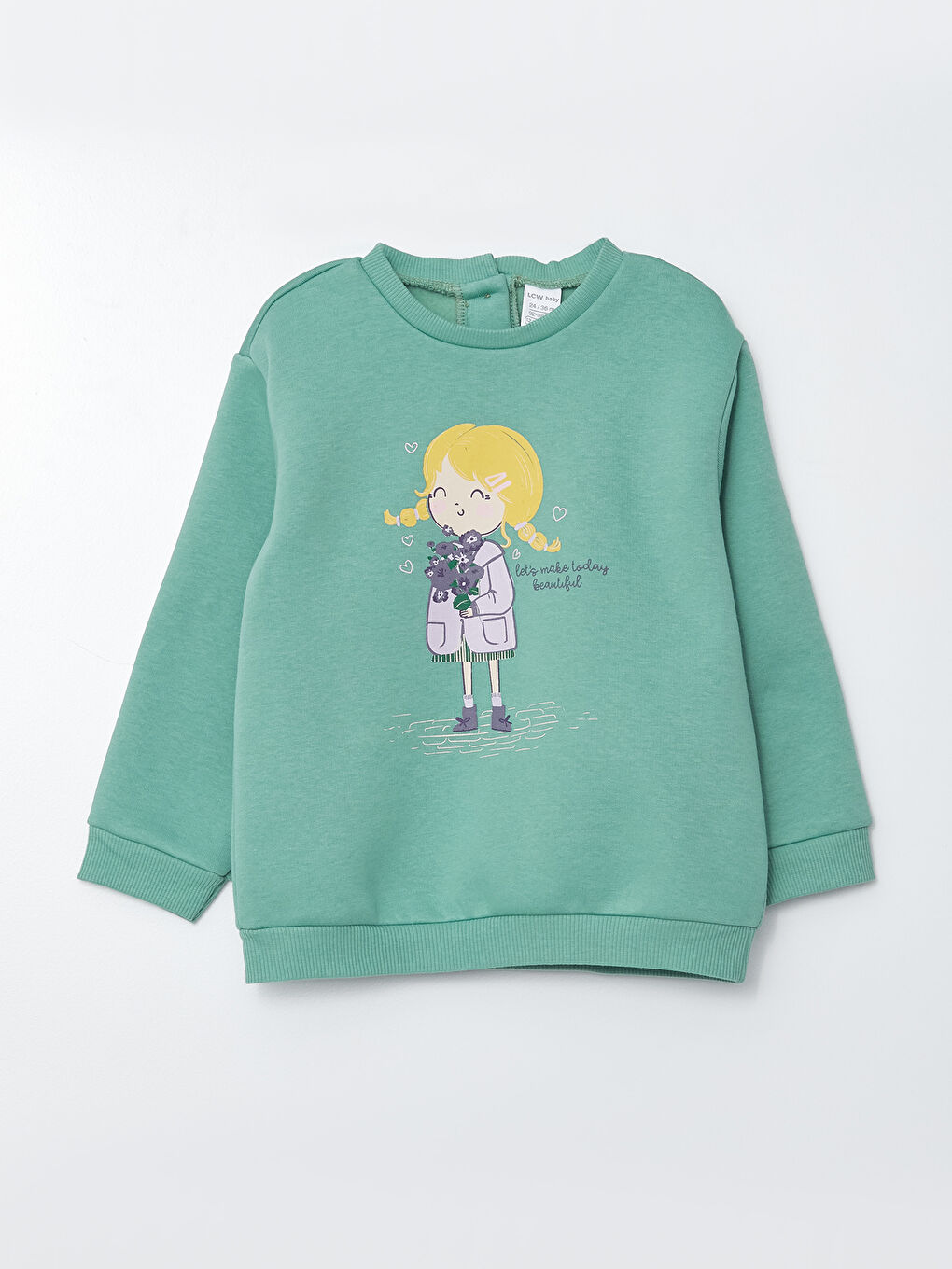LCW baby Crew Neck Long Sleeve Printed Baby Girl Sweatshirt 2 Pieces -W2G368Z1-GLR