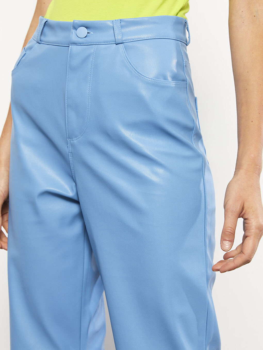 Slim Fit Faux Leather Women's Trousers-1