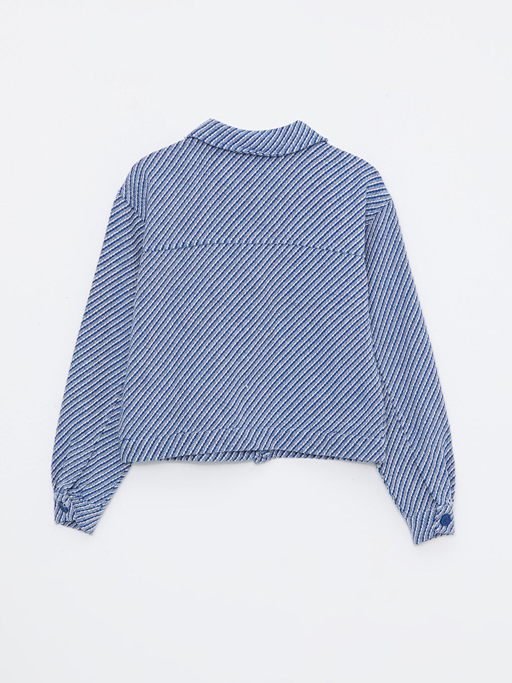 Mavi Gömlek Yaka Desenli Uzun Kollu Kadın Ceket-6