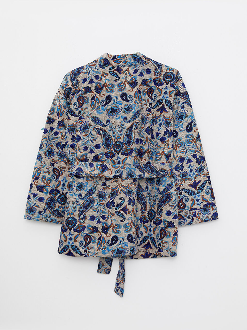 Mavi Şal Yaka Desenli Uzun Kollu Kadın Ceket-6