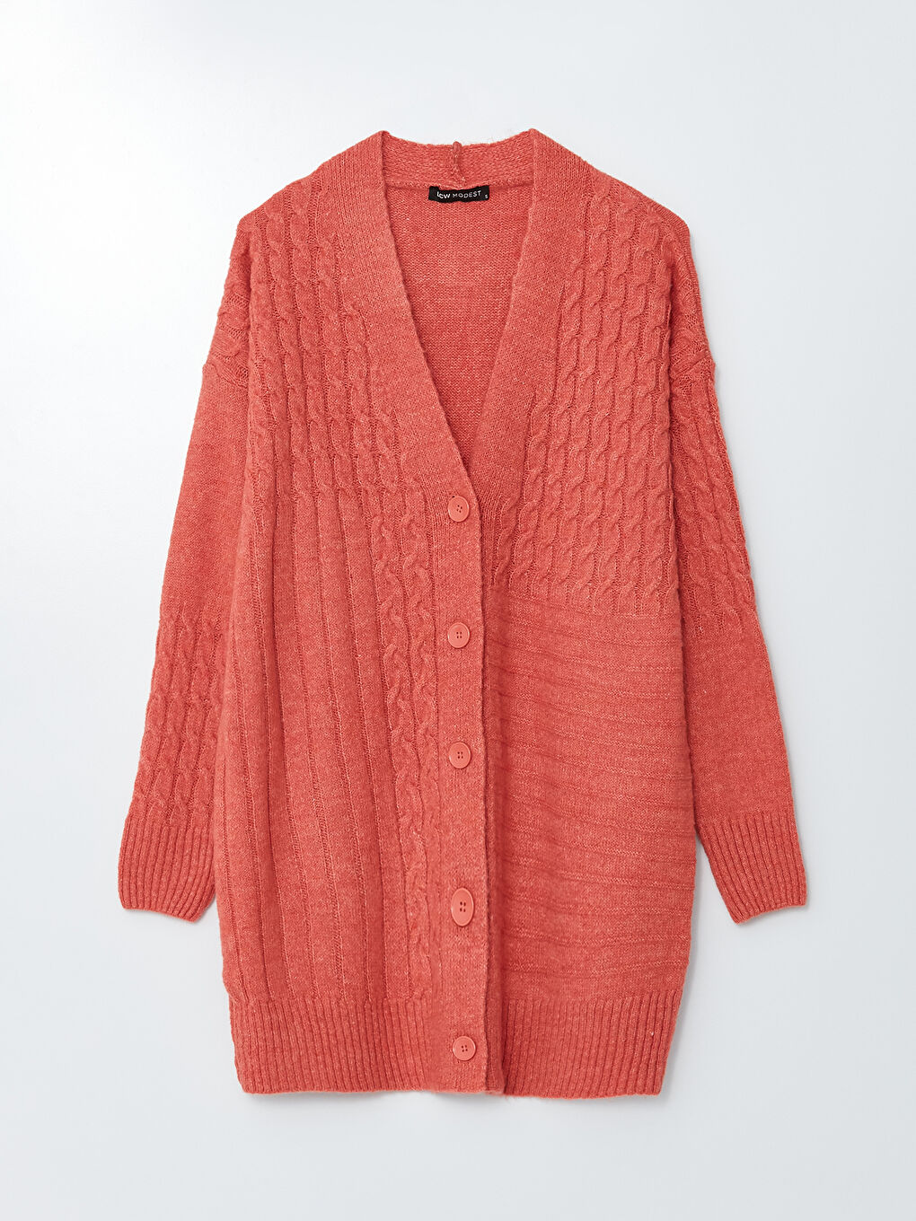 Turuncu V Yaka Kendinden Desenli Uzun Kollu Oversize Kadın Triko Hırka-8