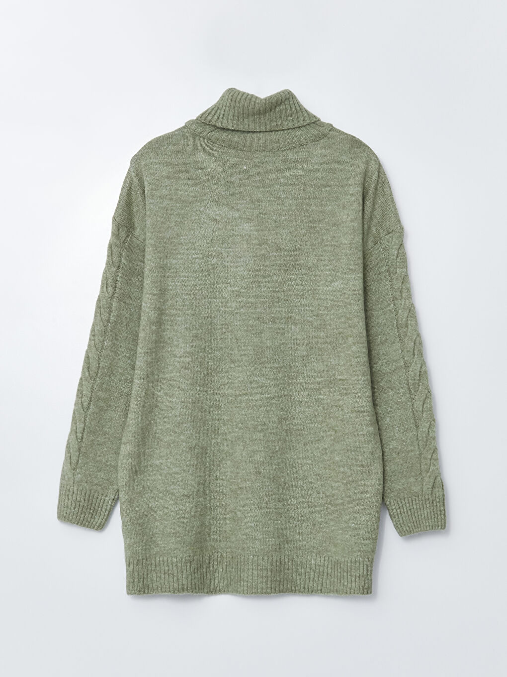 Yeşil Balıkçı Yaka Kendinden Desenli Uzun Kollu Kadın Tunik-9