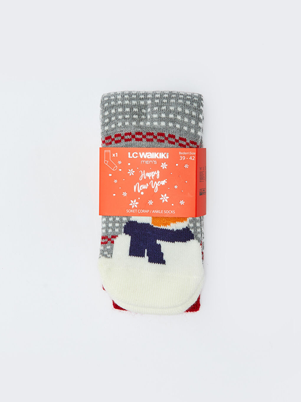 Gri Yılbaşı Temalı Erkek Soket Çorap-1