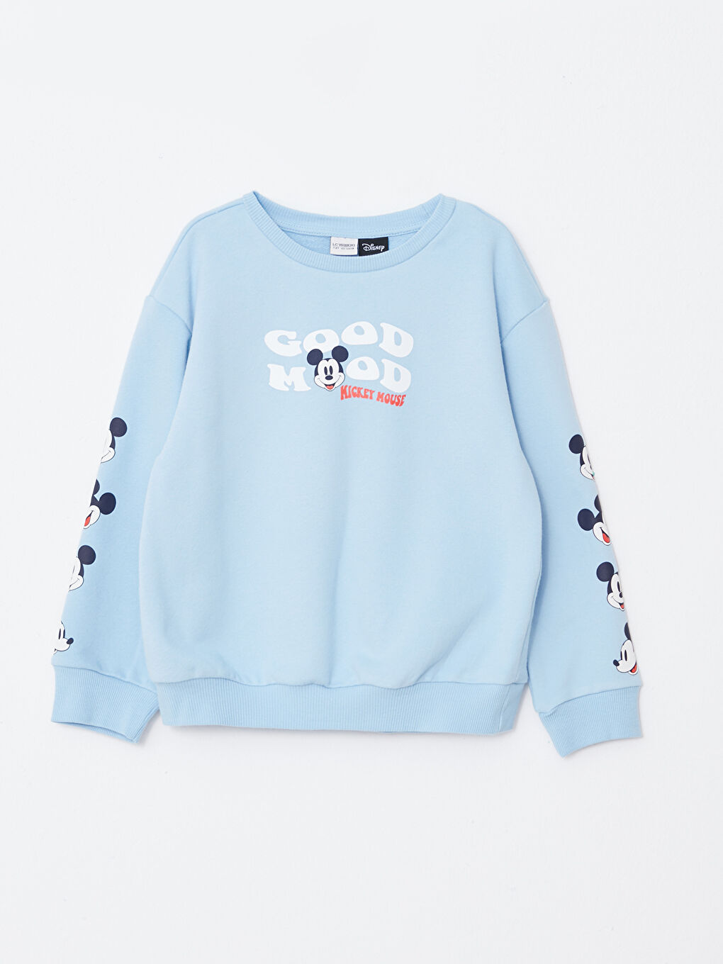 Mavi Bisiklet Yaka Mickey Mouse Baskılı Uzun Kollu Kız Çocuk Sweatshirt